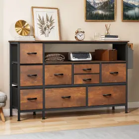 Beyshuj3yp Qurious Corner Chest 9 Drawers Brown Dresser Bedroom Storage Organizer Closet Usb Ports Cabinet