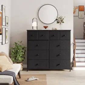 Reahome 783902557888 10 Drawer Dresser For Bedroom Fabric Storage Tower Wide Black #2