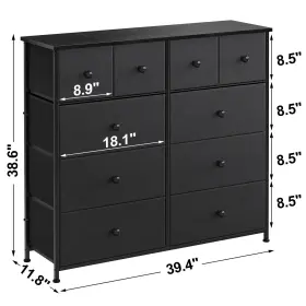 Reahome 783902557888 10 Drawer Dresser For Bedroom Fabric Storage Tower Wide Black #3
