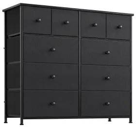 Reahome 783902557888 10 Drawer Dresser For Bedroom Fabric Storage Tower Wide Black