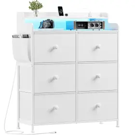 Hd036wh-slxbc Reahome Dresser For Bedroom With Charging Station And Led Lights 6 Drawers T