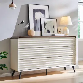 Sdpc6drds Redlemon 6-drawer Dresser 54 Inch Mid-century Modern With Fluted Design Antique White