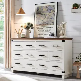 Tfhc7dsc-rowaw Redlemon Farmhouse 7 Drawers Dresser For Bedroom Wood Large Chest Of With Thi
