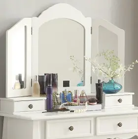 3413wh Roundhill Sanlo Wooden Vanity Make Up Table And Stool Set White #2