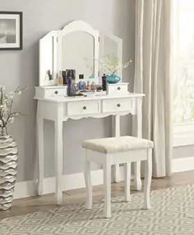 3413wh Roundhill Sanlo Wooden Vanity Make Up Table And Stool Set White