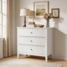 Royalcraft 733669414252 White Fluted 3 Drawer Dresser 32 Inch Wide Nightstand For