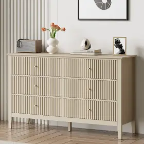 Royalcraft 810174611656 Beige 6 Drawer Dresser Fluted Modern Wood Chest Of Drawers Long For