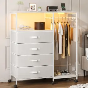 Ymg-ik-0002 Seeday Fabric Dresser With Clothes Rack 4 Drawers For Bedroom Charging