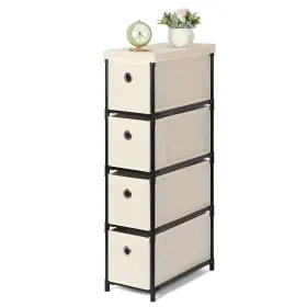 Na-ppth244 Sehertiwy 4 Drawer Narrow Fabric Dresser Beige Vertical Slim Chest Nightstand For Ligh