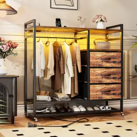 I870100319 Semoic 46.2 Inch W Dresser For Bedroom With Hanging Rack - 3 Drawer Clothes Ch