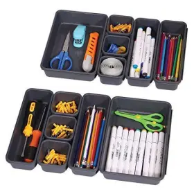 Tb0061 Shanghai Peng Hao Set Of 12 Interlocking Desk Drawer Organizer Tray Dividers Plastic Black #2