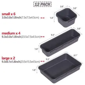 Tb0061 Shanghai Peng Hao Set Of 12 Interlocking Desk Drawer Organizer Tray Dividers Plastic Black #3
