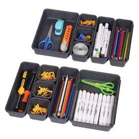 Tb0061 Shanghai Peng Hao Set Of 12 Interlocking Desk Drawer Organizer Tray Dividers Plastic Black