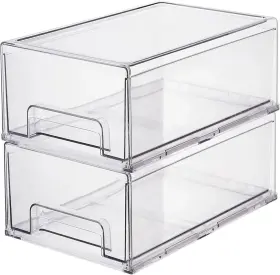 Shelfshaper 797725593275 Clear Stackable Storage Bins Kitchen Bath Makeup Organization Solution