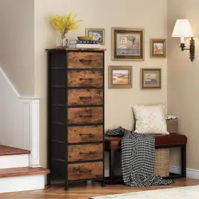 Shipitfurniture 313109898868 Tall Dresser With Seven Fabric Drawers In Woodgrain Finish