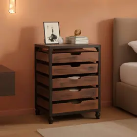 Shipitfurniture 711181559989 Industrial Five Drawer Wood Dresser Cart Brownfinish