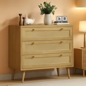 Shipitfurniture 744110912937 Space-saving 3-drawer Rattan Dresser For Bedroom Storage