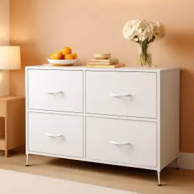 Shipitfurniture 744759582355 White Texturedfabric Dresser With Five Deep Drawers