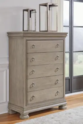B924-46 Signature Design By Ashley Lexorne 5 Drawer Chest Felt-lined Top For Bedroom Gray