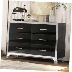 N733p205355 Silver Union Investments Limited 6 Drawer Wood Dresser For Bedroom 15.7 Inch D X 47.2 W 31.4 H Drawers Black N733p205355 Silver Union Investments Limited 6 Drawer Wood Dresser For Bedroom 15.7 Inch D X 47.2 W 31.4 H Drawers Black