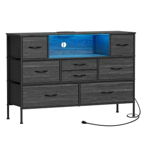Srdresser01 Simoretus With Charging Station And Led Light For Bedroom 8 Fabric Drawers Chest Of Drawer