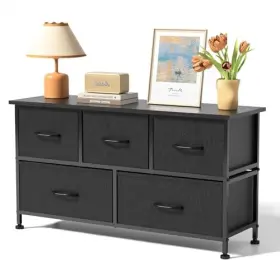 Simple Deluxe 198401027914 Dresser With 5 Drawers Wide Chest Of For Living Room Hallway Black