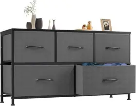 Simple Deluxe 198401027921 Dresser With 5 Drawers Wide Chest Of For Living Room Hallway Grey