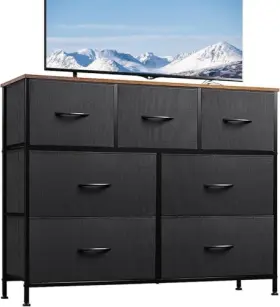 Simple Deluxe 198401027990 Dresser For Bedroom With 7 Drawers Fabric Storage Tower Play Room Black