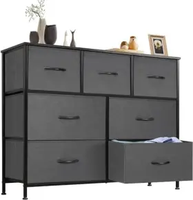 Simple Deluxe 198401028003 Dresser For Bedroom With 7 Drawers Fabric Storage Tower Play Room Gray