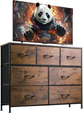 Simple Deluxe 198401028027 Dresser For Bedroom With 7 Drawers Fabric Storage Tower Play Room Rust