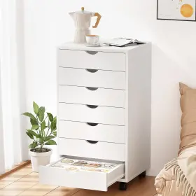 Simple Deluxe 198401042467 7 Drawer Chest Storage Cabinet Dressers With Wheels Mobile For Home White