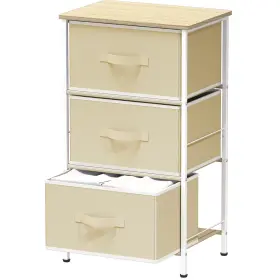 Bo-43a-i Simple Houseware 3 Drawer Nightstand Dresser With Wood Top Beige