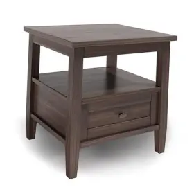 Simpli Home Ltd. 840469058521 Warm Shaker Solid Wood Wide 20 Inch Walnut Brown End Table - Flat Panel