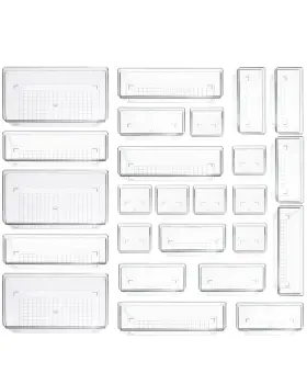 Sodynee 755745568796 Clear Plastic Drawer Organizer Storage - 25pcs 4 Size Desk Bathroom Kitchen O