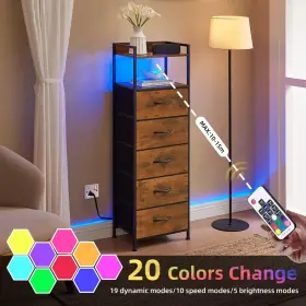 Somdot 730635564638 5 Drawers Dresser With Charging Station And Led Light For Bedroom Tal #2