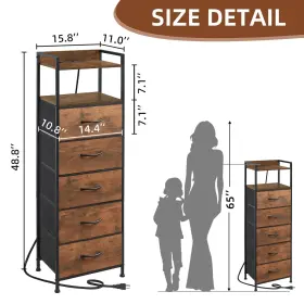 Somdot 730635564638 5 Drawers Dresser With Charging Station And Led Light For Bedroom Tal #3