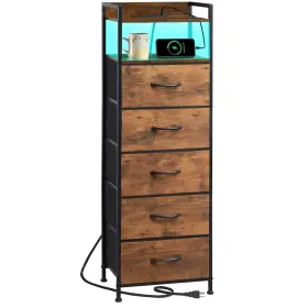 Somdot 730635564638 5 Drawers Dresser With Charging Station And Led Light For Bedroom Tal