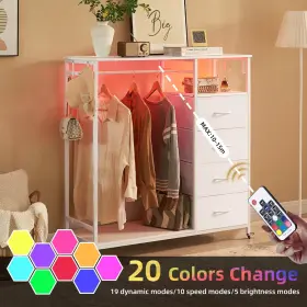 Somdot 730635564928 White Dresser For Bedroom With Hanging Rack Led Lights And Charging Station #2
