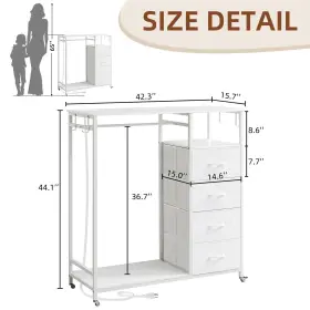 Somdot 730635564928 White Dresser For Bedroom With Hanging Rack Led Lights And Charging Station #3