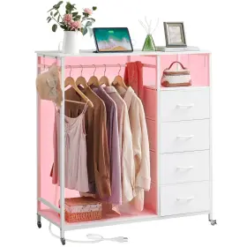 Somdot 730635564928 White Dresser For Bedroom With Hanging Rack Led Lights And Charging Station