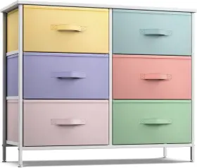 Sorbus 192405018602 Kids Dresser With 6 Drawers Unit Steel Frame Pastel/white