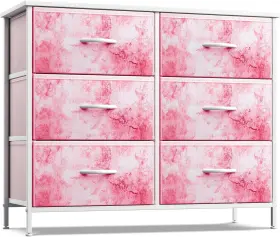 Sorbus 192405023965 Kids Dresser With 6 Drawers Unit Steel Frame Pink Tie Dye
