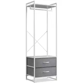Sorbus 711181068917 White Steel Clothes Rack With Fabric Drawers And Wood Top 15.25 Inch W X 70 H