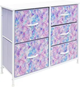 Drw-5d-tid3a Sorbus 5 Drawer Dresser Tie-dye Purple Fabric Storage Chest Nursery Nightstand