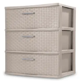 Sterilite 25308h01 3 Drawer Wide Storage Tower Plastic Weave Home Organizer Grey Pumice
