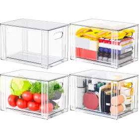 S-0258 Suoxing 4 Pack Clear Stackable Storage Drawers With Handles Multipurpose Cabinet Kitc S-0258 Suoxing 4 Pack Clear Stackable Storage Drawers With Handles Multipurpose Cabinet Kitc
