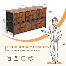 Sweetcrispy 701347519490 Dresser For Bedroom 5 Fabric Drawers Clothes Cabinet Storage Organizers #3