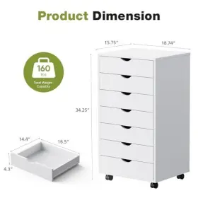 Sweetcrispy 708436644309 7 Drawer Chest Storage Cabinets Dressers Wood Dresser Cabinet With Wheels Mobile #2