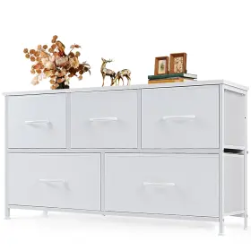 Sweetcrispy 718550761417 5 Wide Chest Of Drawers Long Fabric Dresser Storage Organizer Unit For Clos