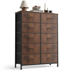 Cab-10bc-rust Sweetcrispy 10 Drawer Fabric Dresser Storage Tower With Bins Tall Chest Organizer For Be